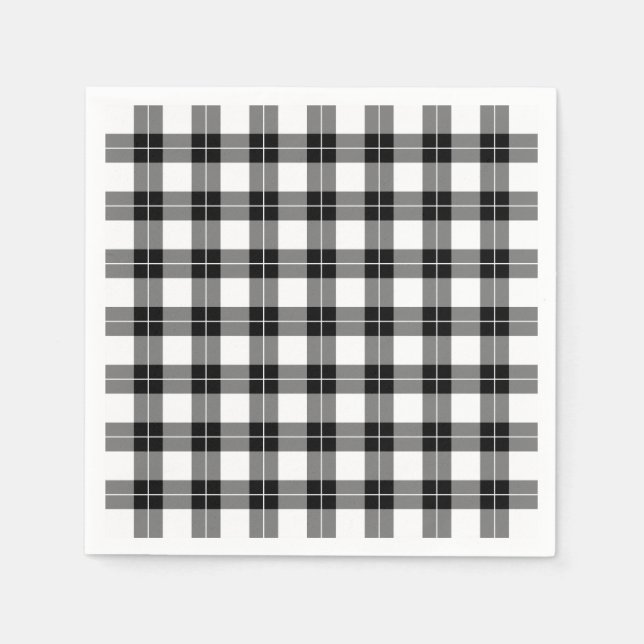 Classic Black and White Plaid Pattern Napkins (Front)