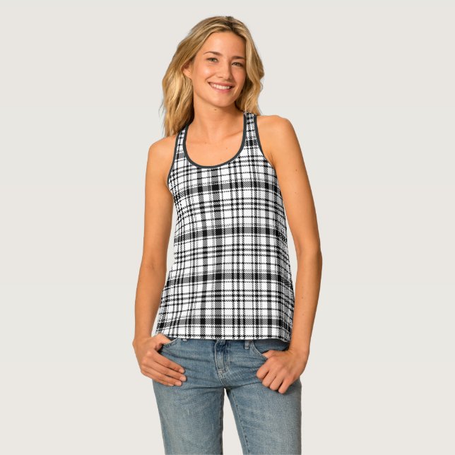  Classic Black and White Plaid  Tank Top (Front Full)