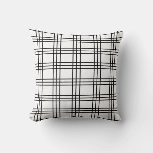 Classic Black and White Plaid Tartan Throw Pillow