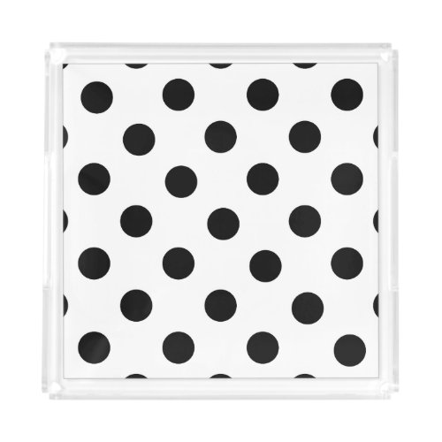 Classic Black and White Polka Dot Pattern Acrylic Tray