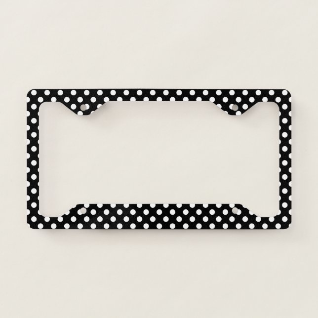 Classic Black and White Polka Dot Pattern License Plate Frame (Front)