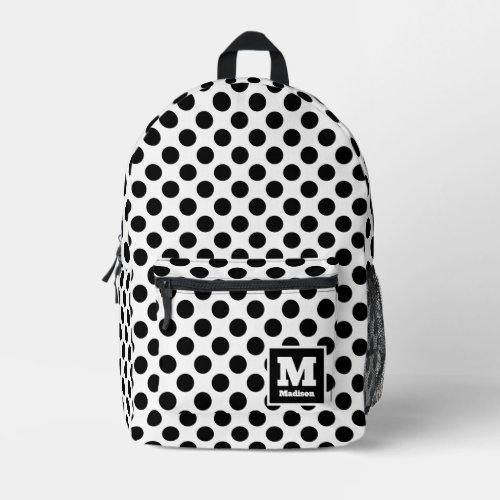 Classic Black and White Polka Dots Monogram Name Printed Backpack