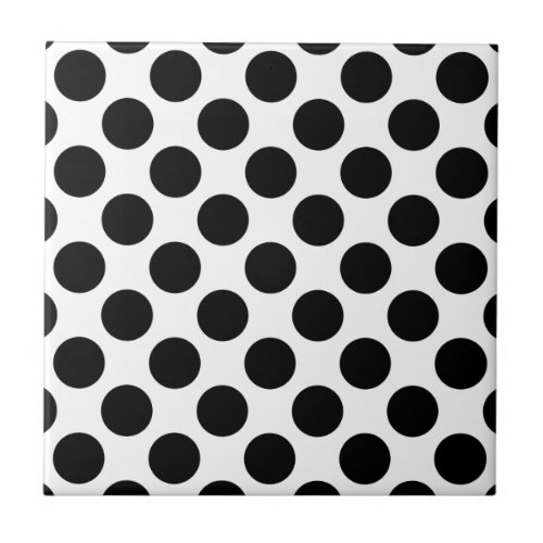 Classic Black and White Polka Dots Pattern Ceramic Tile