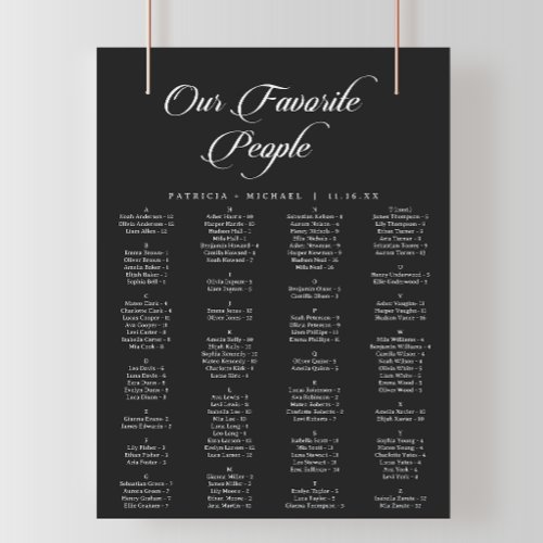 Classic Black and White Printable Seating Chart
