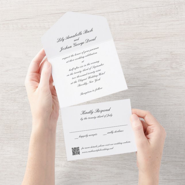 Classic Black and White QR Code Timeless Wedding All In One Invitation (Tearaway)