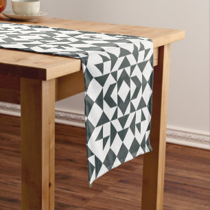 Classic Black and White Quilt Block Pattern Short Table Runner