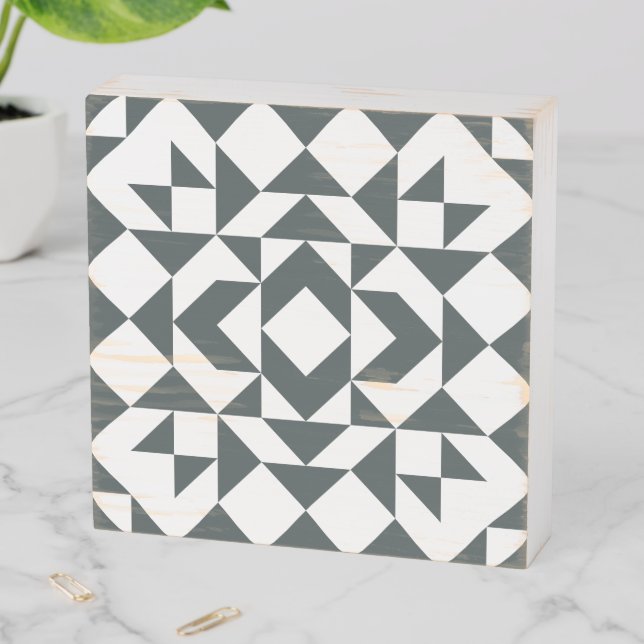 Classic Black and White Quilt Block Wooden Box Sign (In Situ Horizontal)