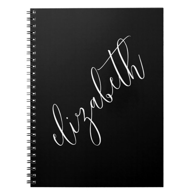 Classic Black and White Script Font Simple Elegant Notebook (Front)