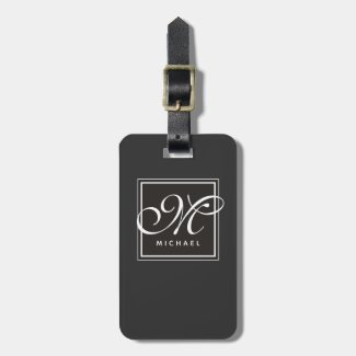Classic Black and White Script Monogram Luggage Tag