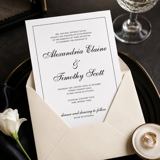 Classic Black and White Script Wedding Invitation (Creator Uploaded)