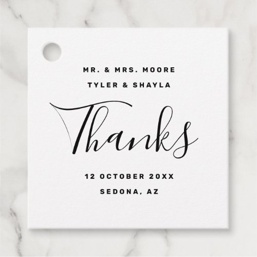 Classic Black and White Script Wedding Thank You Favor Tags