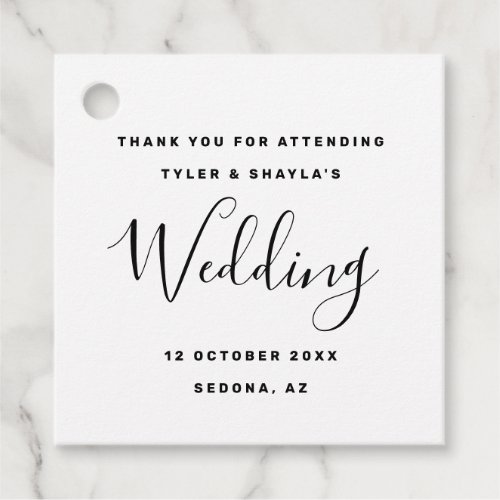 Classic Black and White Script Wedding Thank You Favor Tags