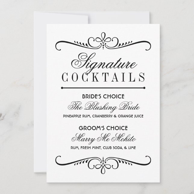 Classic Black and White Signature Cocktails Sign (Front)