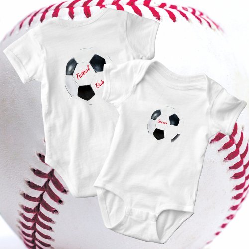 Classic Black and White Soccer Ball with Name Baby Bodysuit