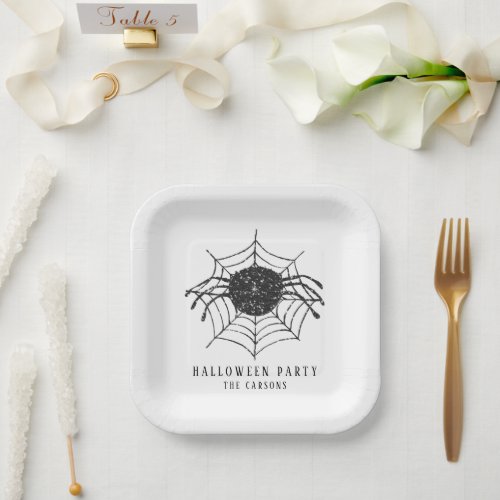 Classic Black and White Spider Web Halloween Favor Paper Plates