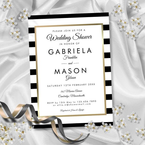 Classic Black And White Stripe Gold Wedding Shower Invitation
