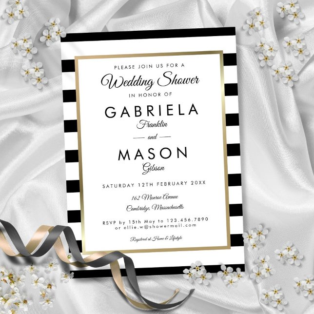 Classic Black And White Stripe Gold Wedding Shower Invitation (Classic Black And White Stripe Gold Wedding Shower Invitation)