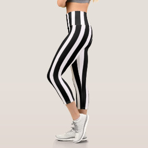 Classic Black and White Striped Capri Leggings