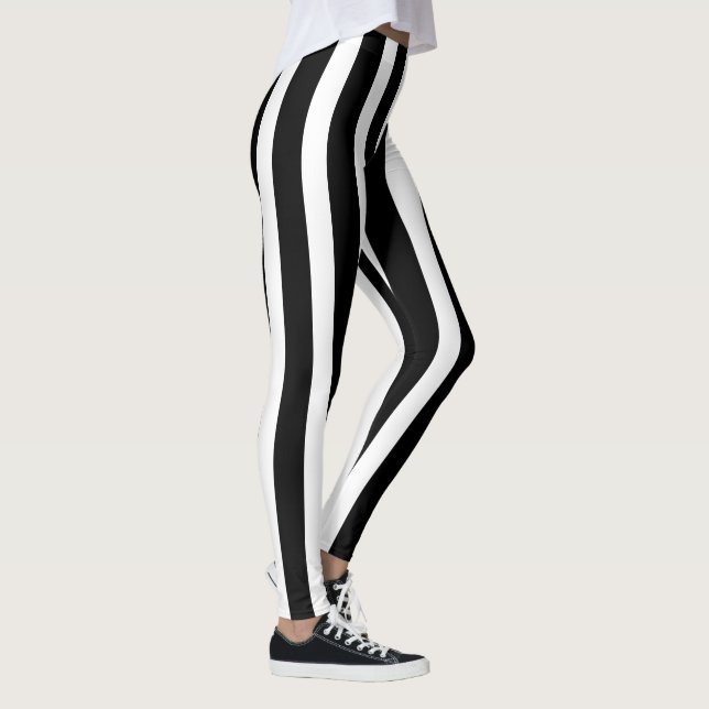 Classic Black and White Striped Stylish Leggings (Right)