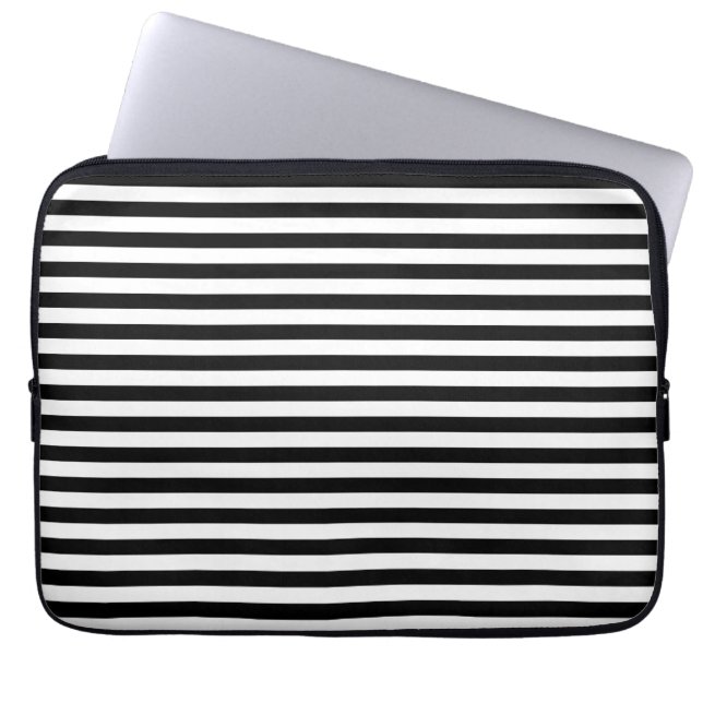 Classic Black and White Stripes Laptop Sleeve (Front)