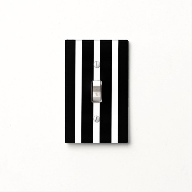 Classic Black and White Stripes Light Switch Cover (In Situ)