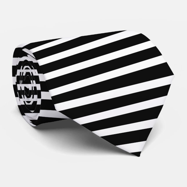 Classic Black And White Stripes Neck Tie (Rolled)
