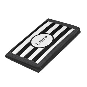 Classic Black and White Stripes with Name Trifold Wallet