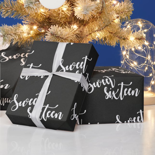 Classic Black And White Sweet 16 Birthday Wrapping Paper (Holidays)