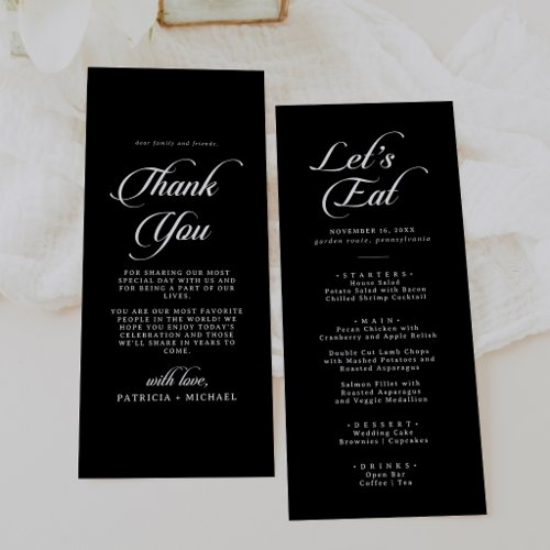 Classic Black and White Thank You and Wedding Menu
