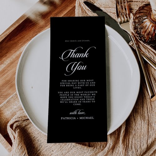 Classic Black and White Thank You Place Card
