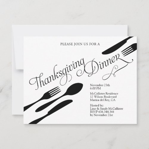 Classic Black and White Thanksgiving Dinner Party Invitation