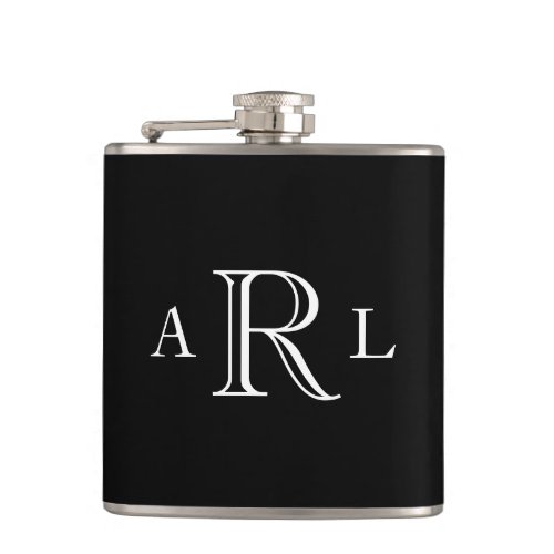 Classic Black And White Three Letter Monogram Flask