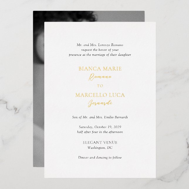Classic Black and White Timeless Wedding Foil Invitation (Front/Back)