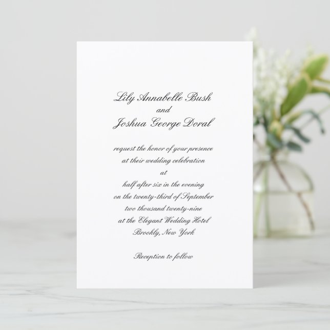 Classic Black and White Timeless Wedding Invitation (Standing Front)