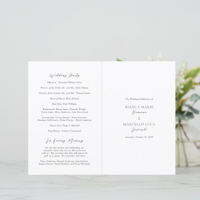 Classic Black and White Timeless Wedding Program (Standing Front)