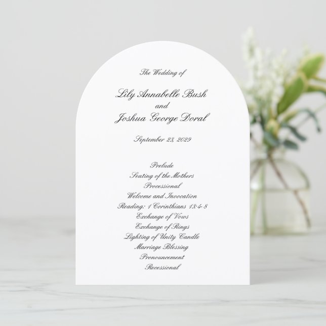 Classic Black and White Timeless Wedding Program (Standing Front)