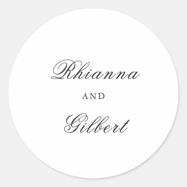 Classic Black and White Timeless Wedding Round Sticker (Front)