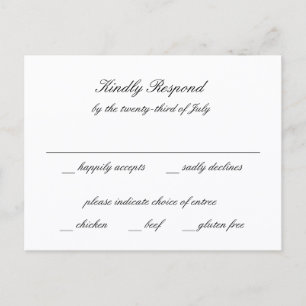 Classic Black and White Timeless Wedding RSVP Postcard