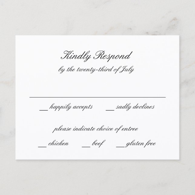 Classic Black and White Timeless Wedding RSVP Postcard (Front)