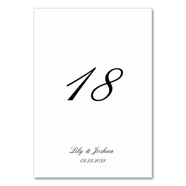 Classic Black and White Timeless Wedding Table Number (Front)