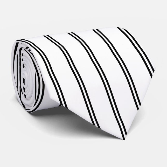 Classic Black and White (Vertical) Striped Neck Tie (Rolled)