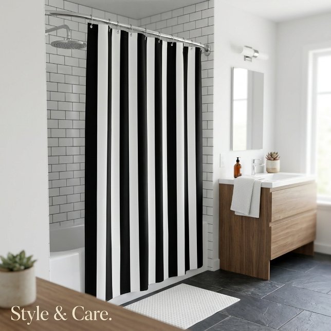 Classic Black and White Vertical Striped Stylish Shower Curtain product preview