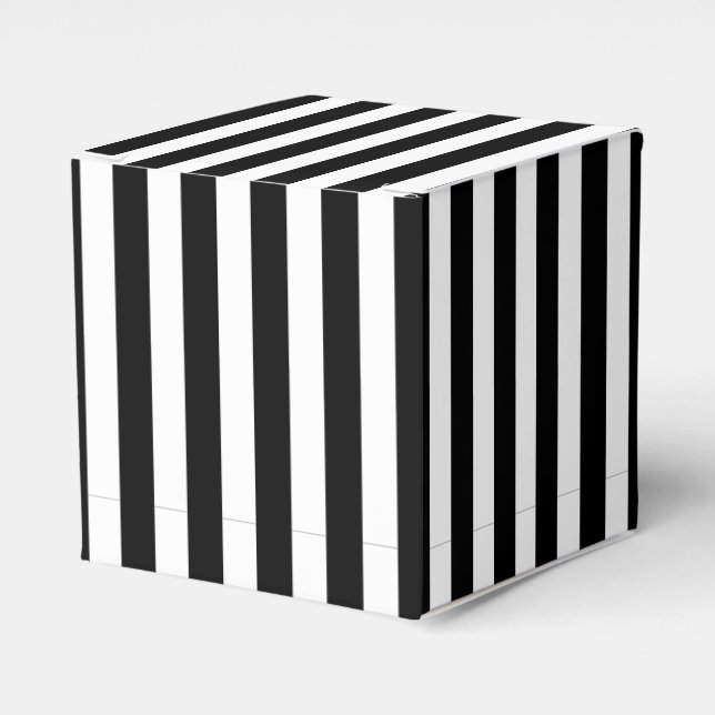 Classic Black and White Vertical Stripes Favor Boxes (Front Side)