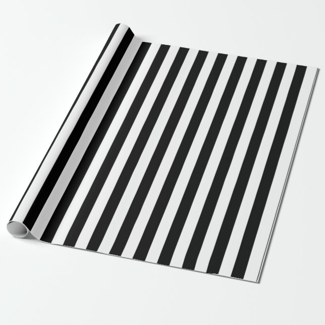 Classic Black and White Vertical Stripes Wrapping Paper (Unrolled)