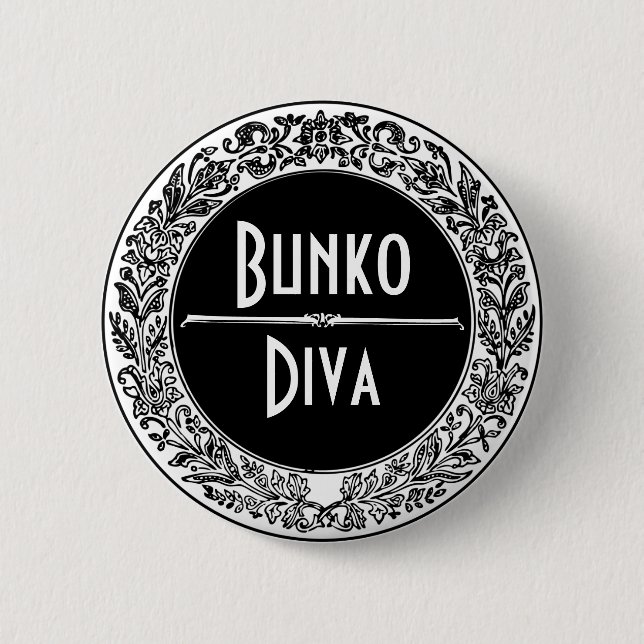 Classic Black And White Vintage Bunco Pinback Button (Front)