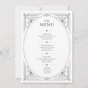 Classic black and white vintage frame wedding menu invitation