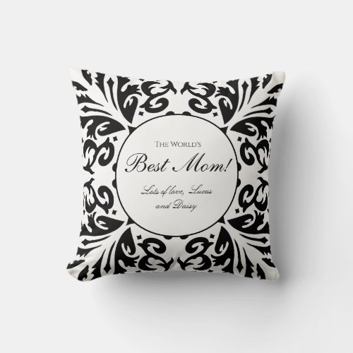 Classic Black and White Vintage Pattern Best Mom Throw Pillow