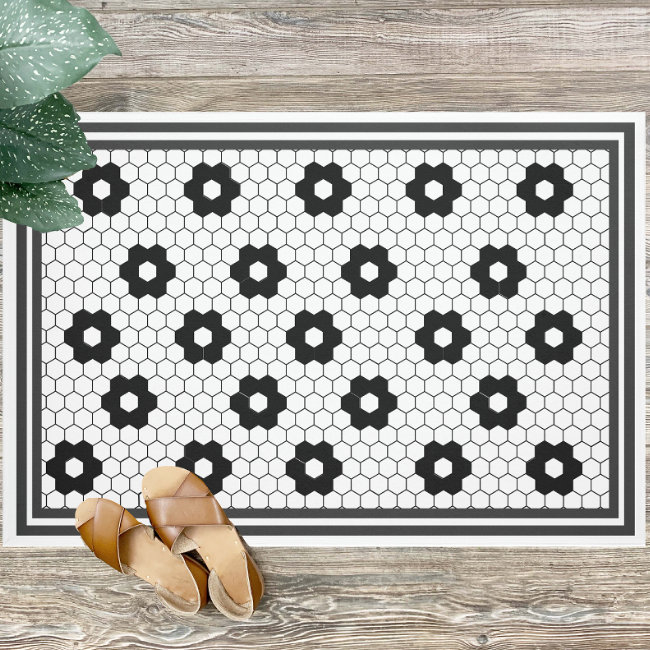 Classic Black and White Vintage Tile Design Doormat