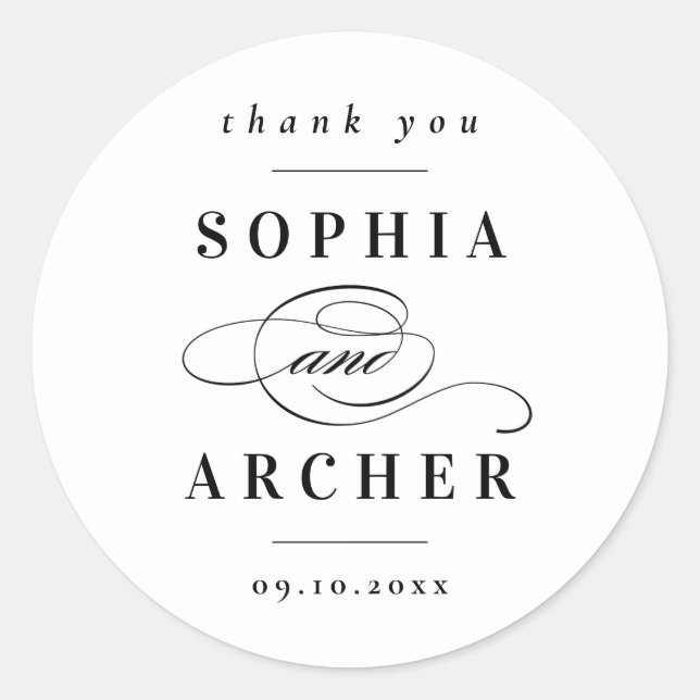 Classic Black and White Wedding  Classic Round Sticker (Front)