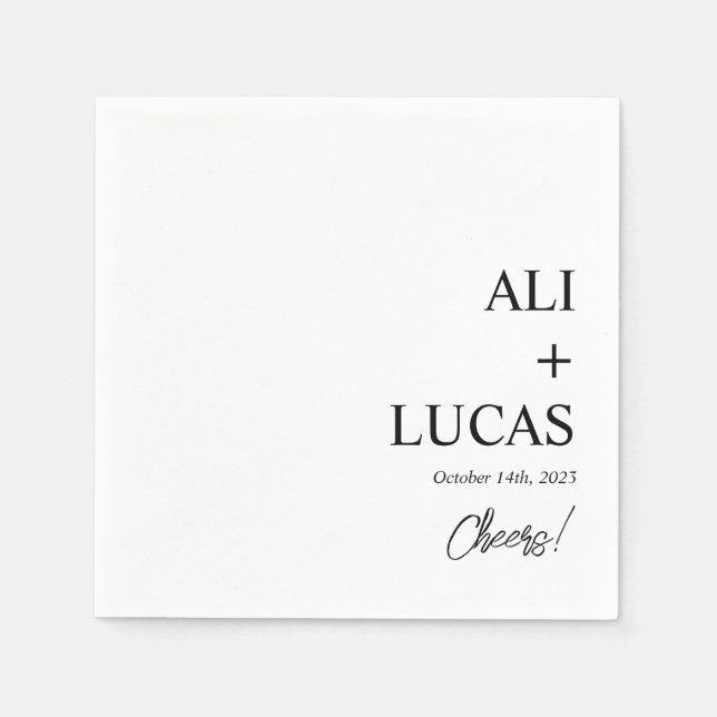 CLASSIC BLACK AND WHITE WEDDING COCKTAIL NAPKIN (Front)